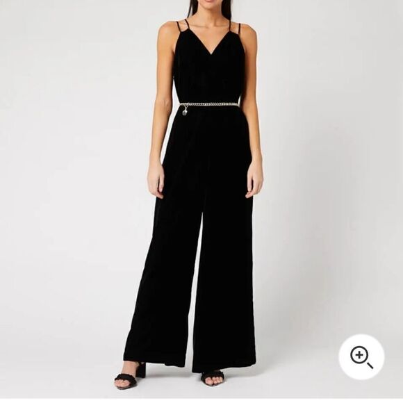 Ted Baker London Nellieh Wide Leg Velvet Jumpsuit Romper Black Size 3 US 8